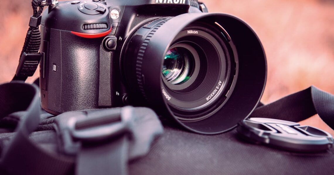A close-up shot of a Nikon camera